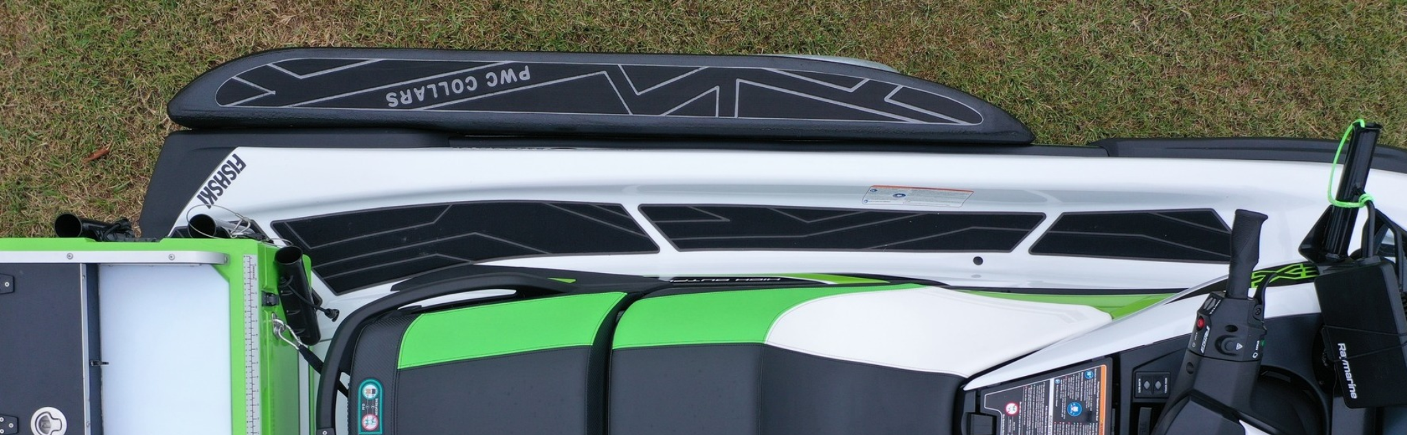 Top view of ski showing collars fitted